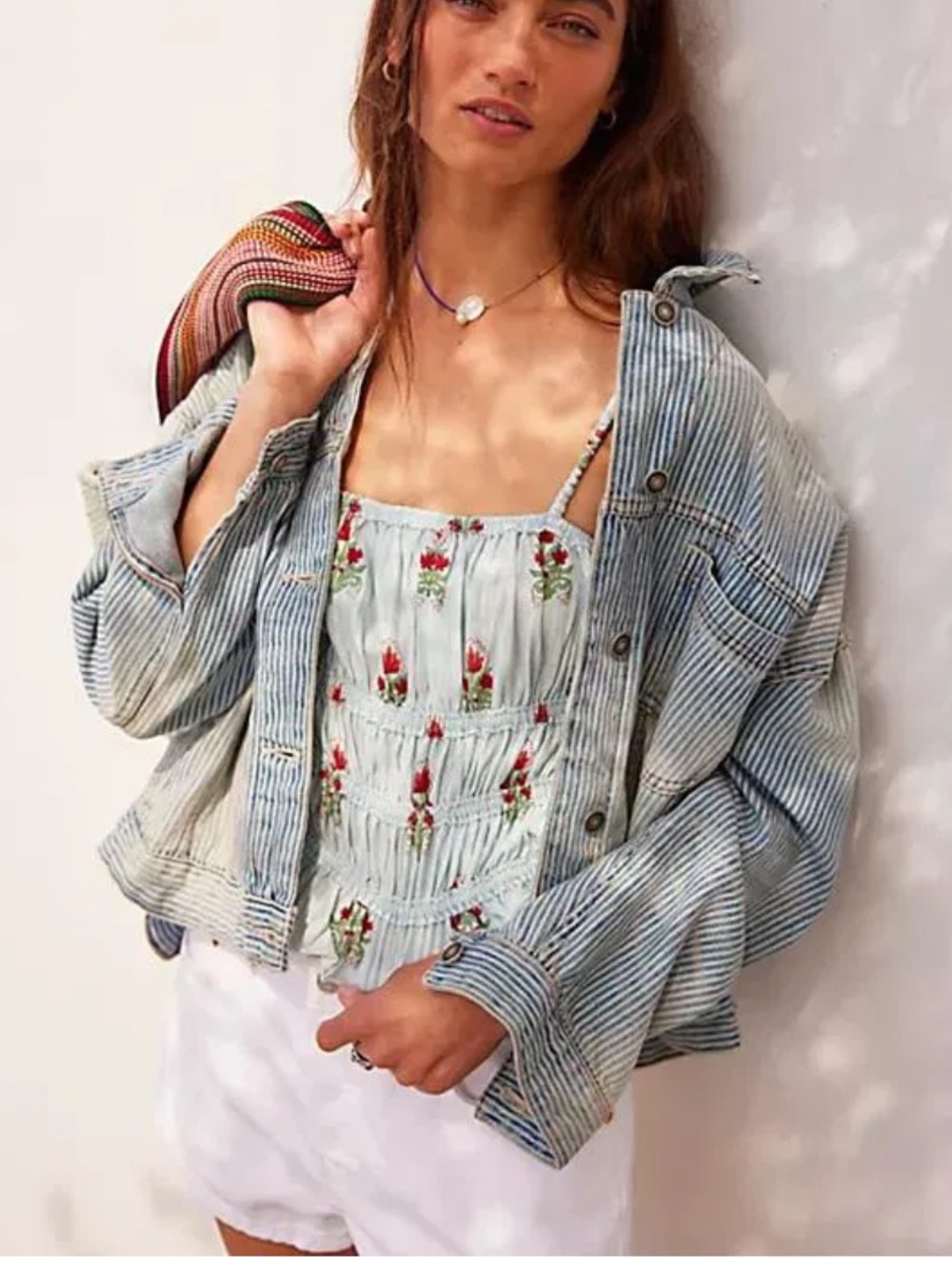 We The Free Dolce Vita Tank Top Blue Floral Smocked Boho Cottage Coastal Small